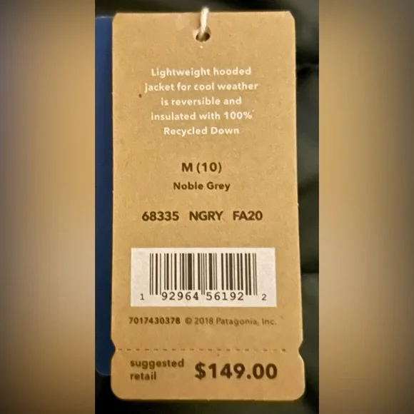 NWT! Patagonia Boy’s Reversible Down Sweater Hoody Jacket Noble Grey- sz M/10 - Picture 2 of 5